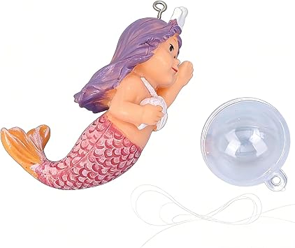 Floating Mermaid Aquarium Ornament, Handcrafted Cute Mermaid Statue with Floating Ball, Colorful PVC Resin Fish Tank Decor for Home Aquariums & Desktop Water Features Red