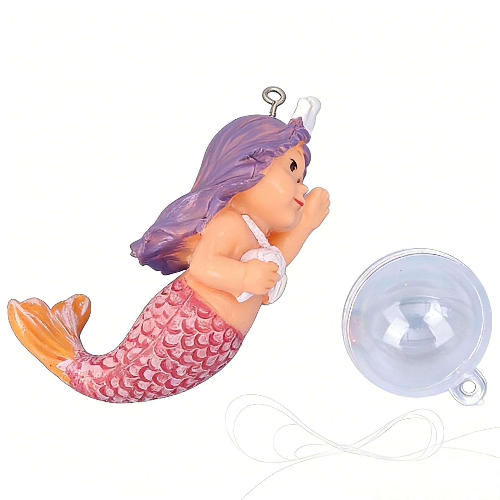 XMHBG Floating Mermaid Aquarium Ornament, Handcrafted Cute Mermaid Statue with Floating Ball, Colorful PVC Resin Fish Tank Decor for Home Aquariums & Desktop Water Features (Red)