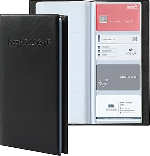 Carpeta para tarjetas de visita, almacenamiento de piel sintética, tarjetero para tarjetas de visita, para hombre y mujer, ofrece espacio para 400 tarjetas de visita, color negro, Negro , Clásico