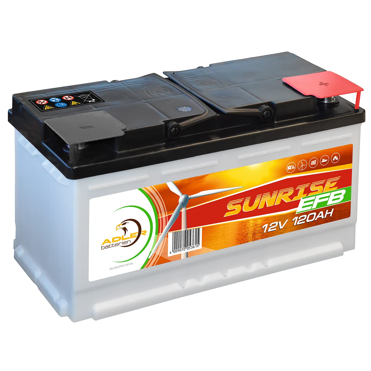 Solarbatterie 12V 120Ah Adler Batterie Wohnmobil Boot Camping ersetzt 90Ah 100Ah