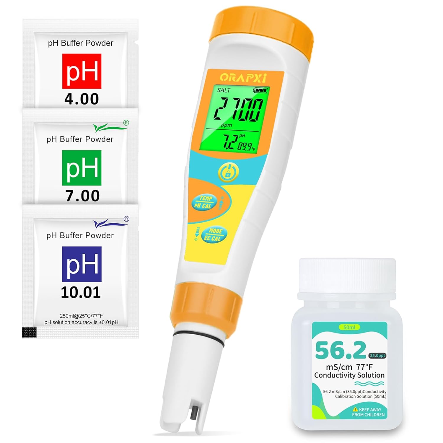 pH Meter Salinity Tester for Saltwater Aquarium Simultaneous Display for Saltwater Aquarium Reef Tanks Koi Pond and Solar Powered Salinity and Temperature Tester