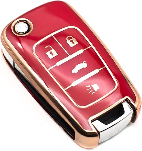 Vista 6 de FEYOUN Funda para llavero compatible con Buick Encore Chevy Chevrolet Camaro Equinox Impala Sonic Trax GMC Terrain Flip 4 botones TPU remoto sin