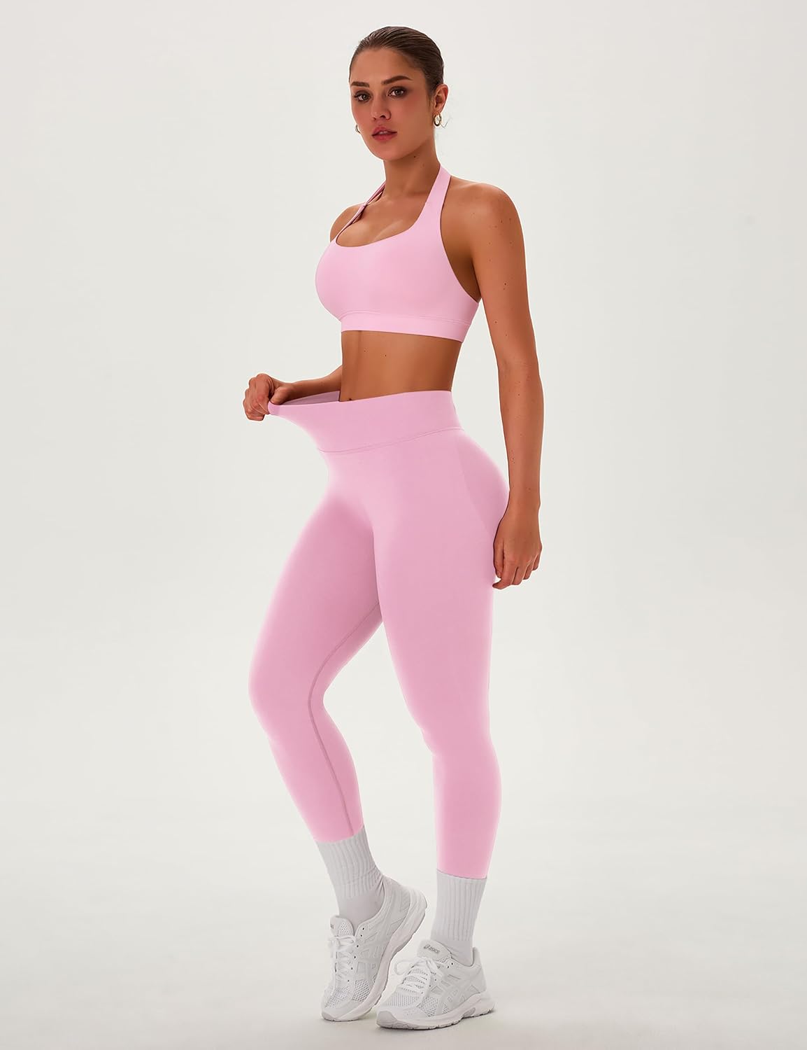 TDIFFUN Women Workout Sets 2 Piece Seamless Scrunch Butt Leggings Padded Halter Sports Bra Matching Set Gym Yoga Outfits - Image 2