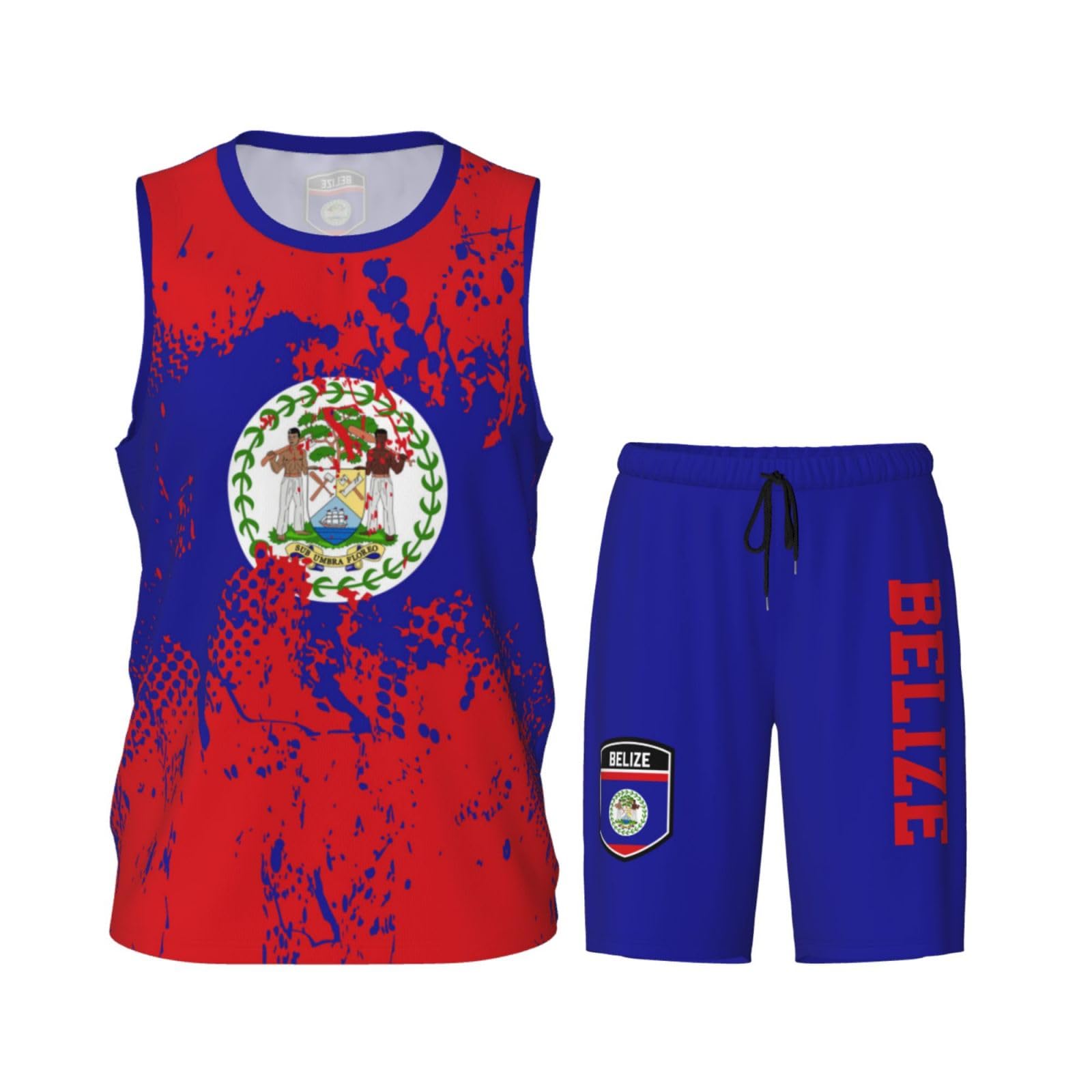 Belize Flag Grain (2) Basketball Jersey Uniform Suit for Men Women Adults Training Athletic Set