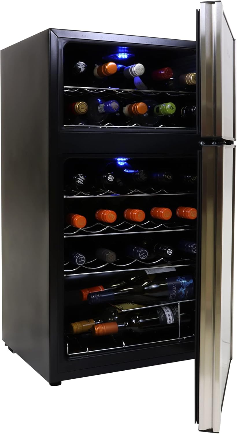 Koolatron 29 Bottle Dual Zone Wine Cooler, Black, 3 cu ft