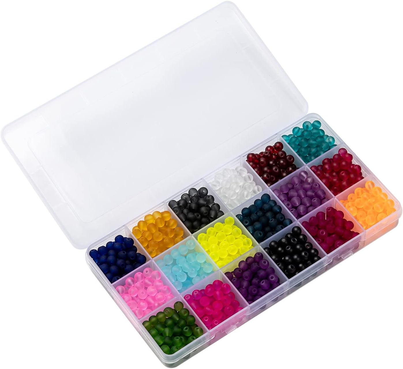 FASHEWELRY 1080Pcs Transparent Frosted Glass Beads 6mm Crystal Round Glass Loose Beads for DIY Jewelry Making (18 Colors)