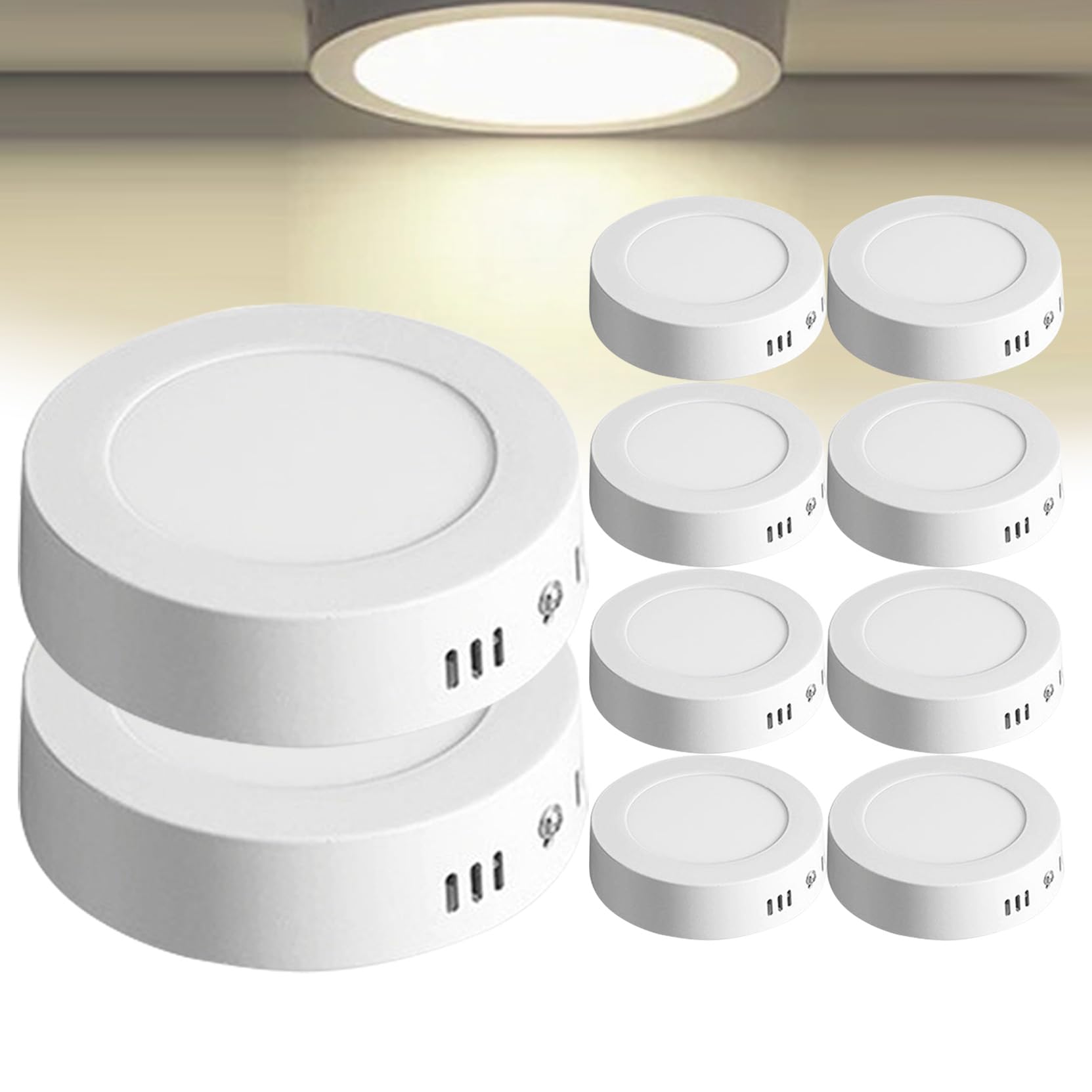 HLASMSPE 6W LED Surface Mount Ceiling Lights, Ultra Thin 4.33Inch 4000K Natural White Round Recessed Spot Light Hardwire Downlight for Kitchen Hallway Bedroom, 10 Pack
