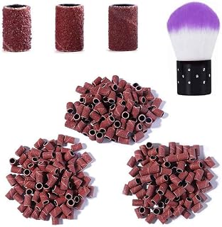 Kalolary 300 Pieces Nail Sanding Bands 80/120/180 Grit Fine Grit Nail Art Sanding Bands with Nail Dust Remover Brush for Nail Drill Brown Manicure Sanding Bands Nail Drill File Refill for Manicure