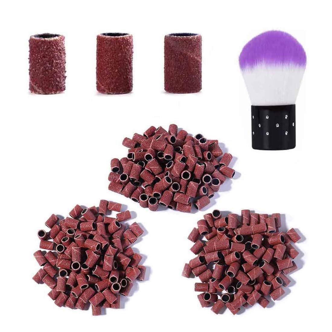 Kalolary 300Pcs Sanding Bands for Nail Drill Bits, Size #80#120#180 Efile Sanding Piece Set with Nail Dust Remover Brush Nail Manicure Great Fit for Nail Drill Bits for Acrylic Nails