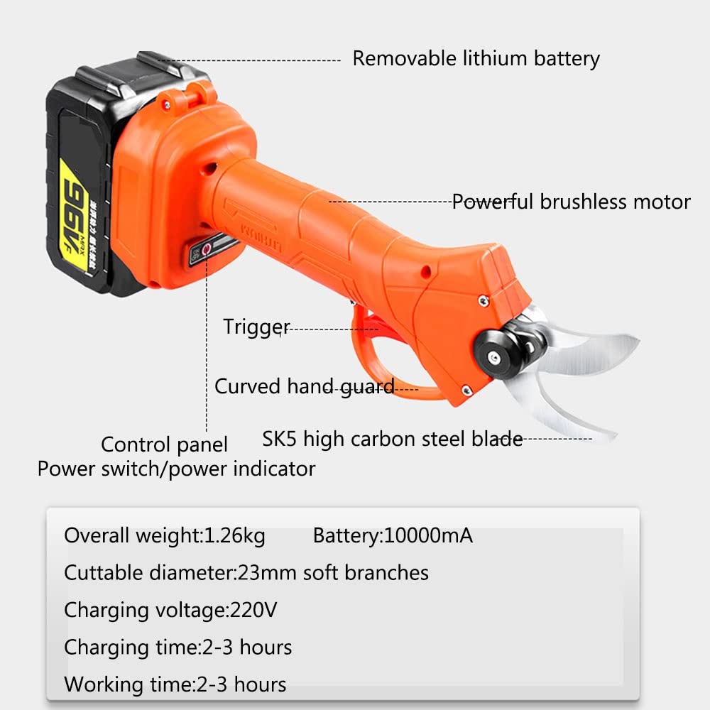 Cesoie elettriche professionali Cesoie elettriche da potatura Diametro di taglio 23 mm Regolazione apertura a 2 posizioni Portatile con batterie di ricambio Lame dinamiche (dimensioni : 3.0 one Batt