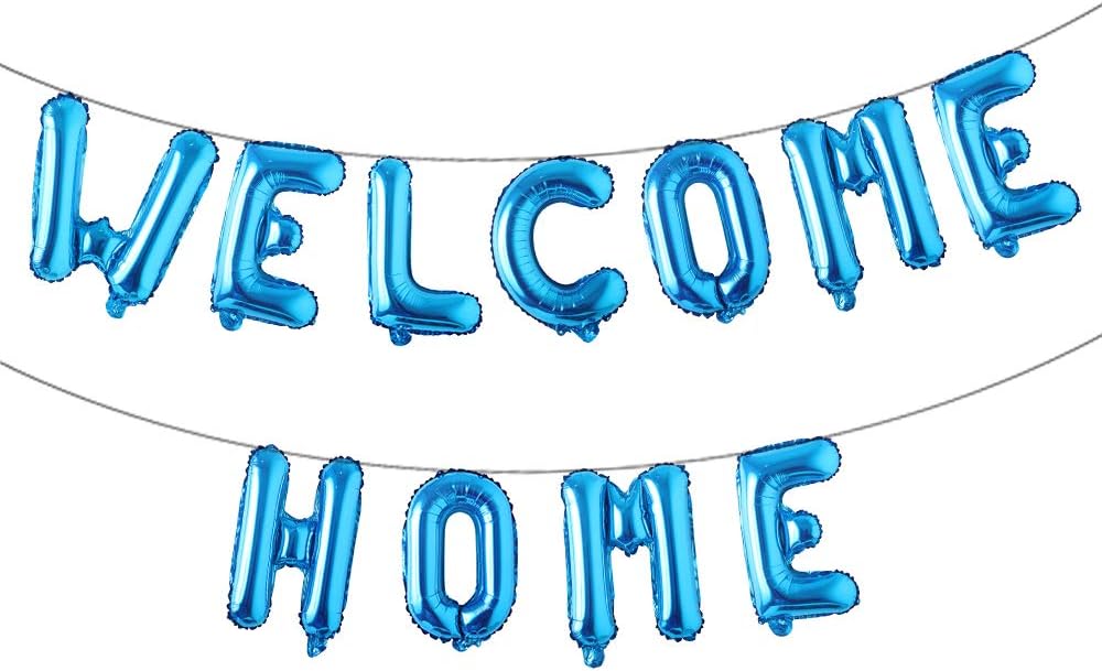 16 inch Welcome Home Balloon Banner Style Balloons Foil Letter Balloon Anniversary Celebration Party Decorations (Welcome Home Blue)
