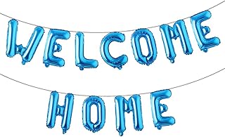 16 inch Welcome Home Balloon Banner Style Balloons Foil Letter Balloon Anniversary Celebration Party Decorations (Welcome Home Blue)