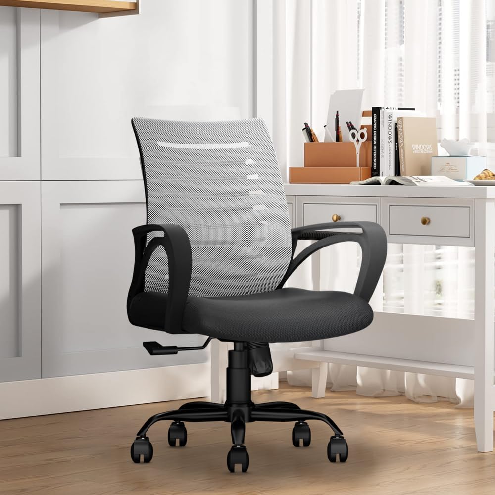 CELLBELL Desire C104 Mesh Mid Back Ergonomic Office Chair/Study Chair/Revolving Chair/Computer Chair for Work from Home Metal Base Seat Height Adjustable Chair (Grey)