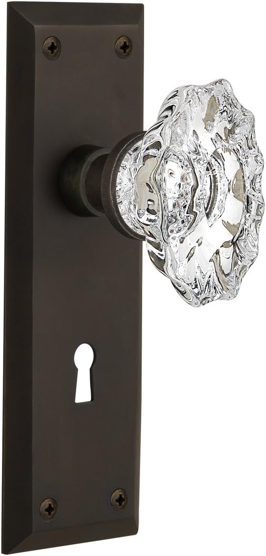 Nostalgic Warehouse New York Plate with Keyhole Chateau Knob, Passage - 2.375", Unlacquered Brass