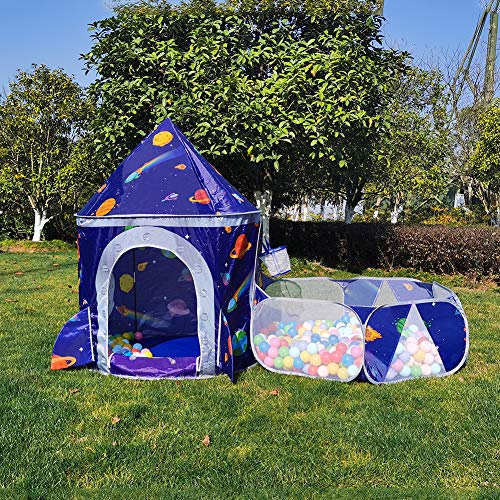 LOJETON 2pc Rocket Ship Kids Play Tent, Ball Pit with Basketball Hoop for Boys, Girls and Toddlers - Indoor/Outdoor Use Pop Up Rocket Tent