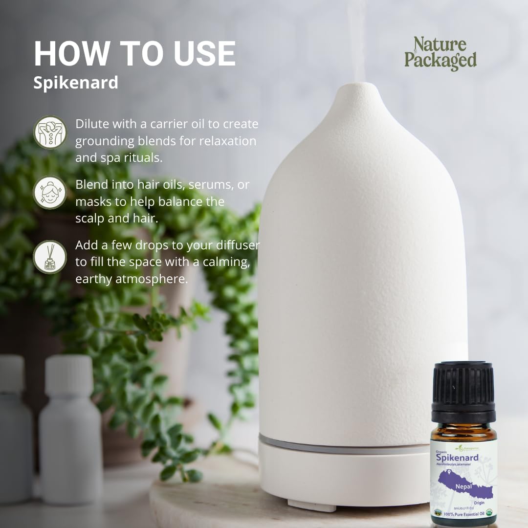 Organic Spikenard Essential Oil - Direct from Annapurna Aroma Nepal - Steam Distilled - Aceite de Nardo for Aromatherapy, Massage, Diffuser, DIY Candle and Soap Making - 5ml