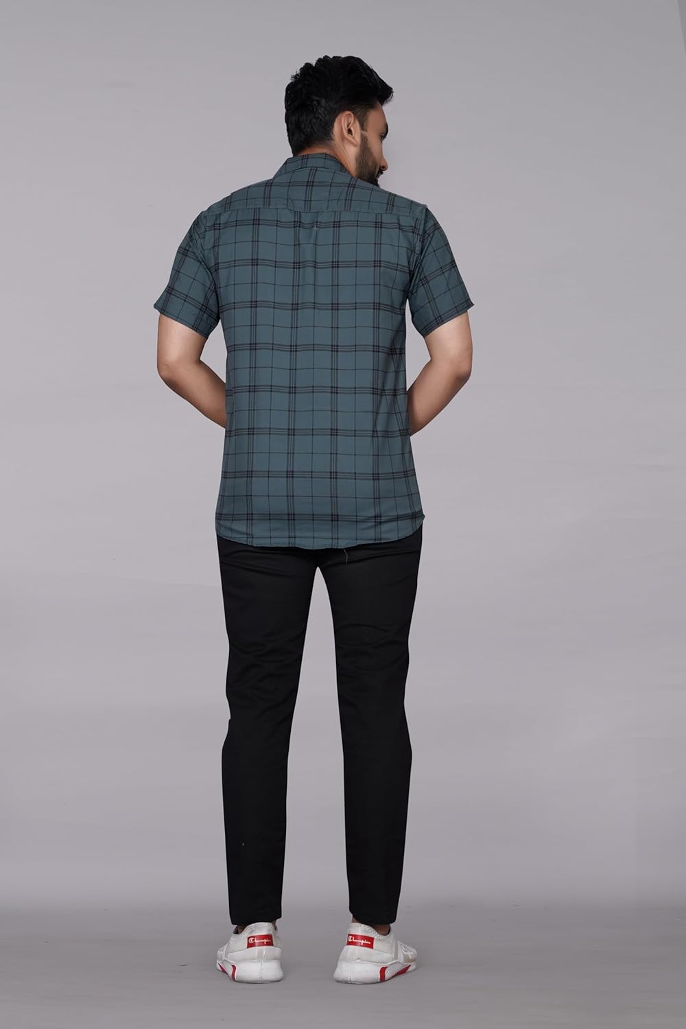 HT-007Half FASHION Men Checkered Casual Shirt