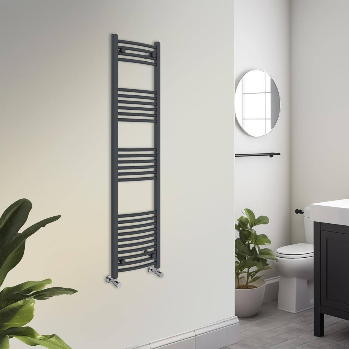 Warmehaus Towel Radiator 1600x400mm Grey Bathroom Towel Rail Curved