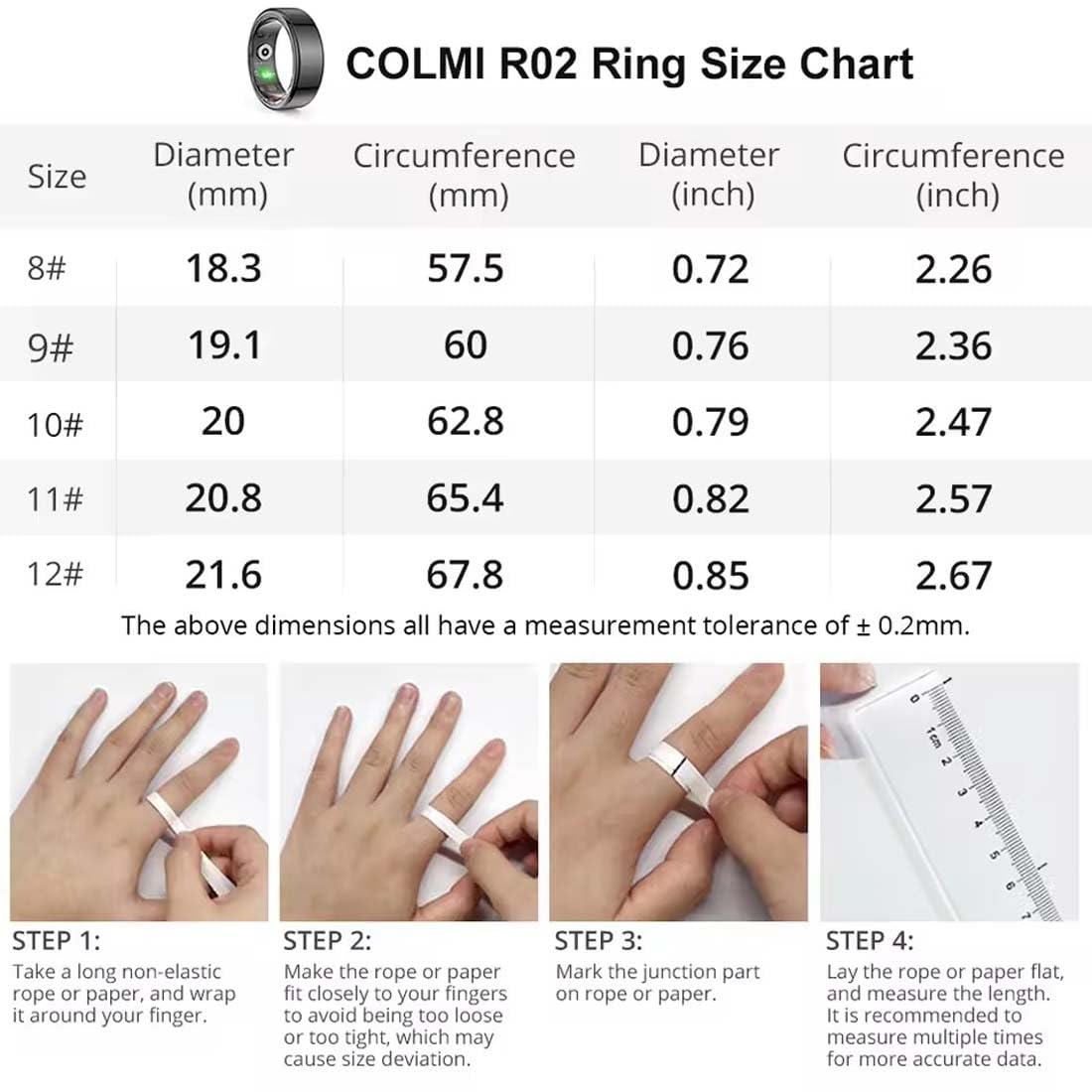 Colmi R02 Smart Ring,2025 New Colmi Smart Ring R02,ColmiR02 Smartring Waterproof Fitness Tracker Smart Ring,Bague Intelligente pour Hommes et Femmes avec boîtier de Charge, Mode Multisports (#10)