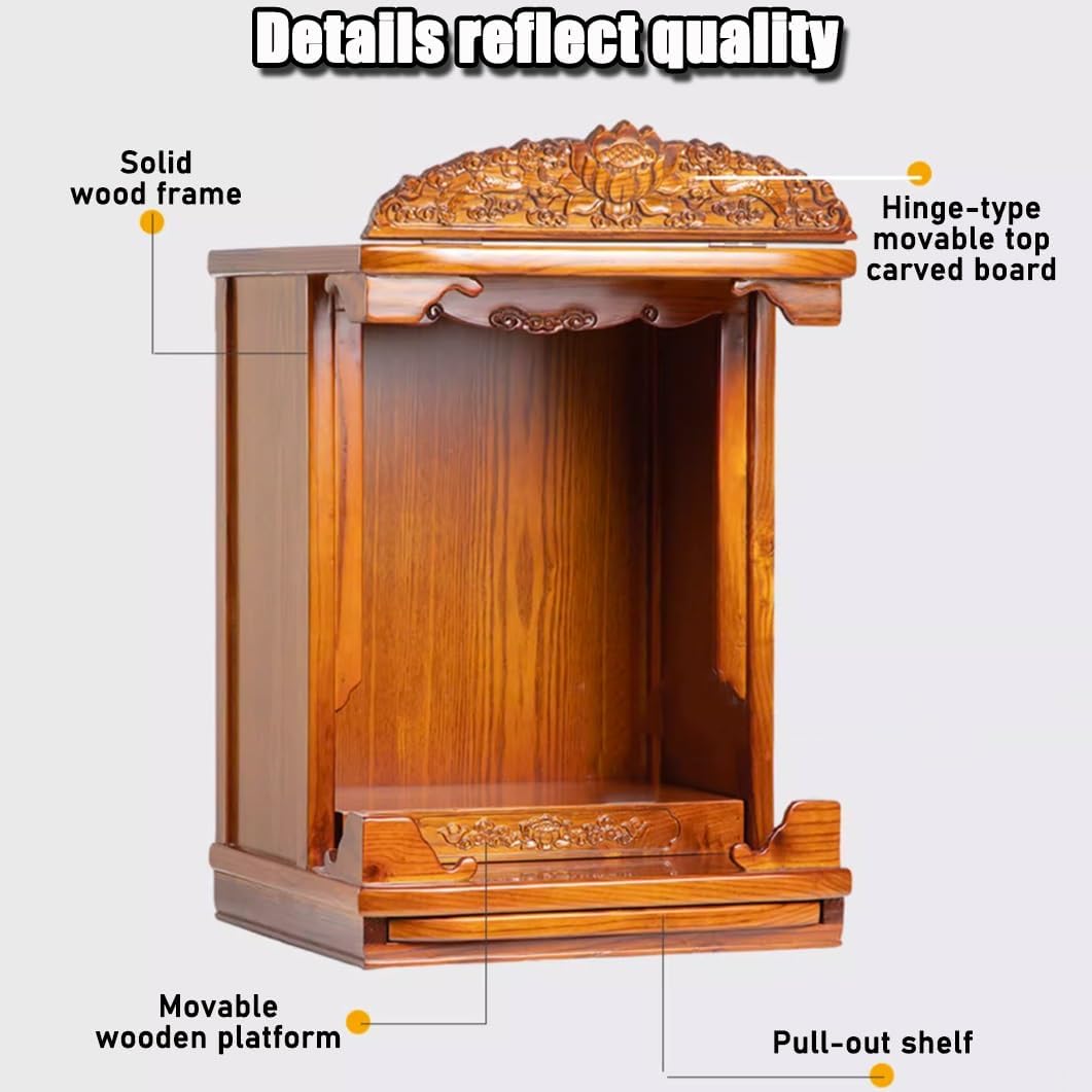YVYKFZD Wall-Mounted Shrine Altar Table, Solid Wood Meditation Table, Chinese Buddha Niche Altar Cabinet with Retractable Pull Plate, Personal Puja Offering Tables(Reddish Brown,39x36x60cm)