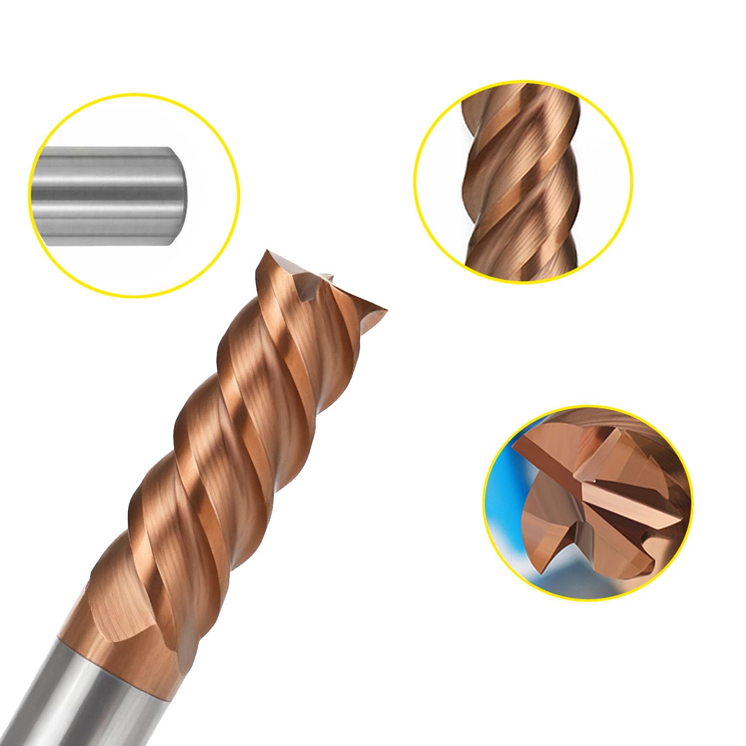 Carbide Square End Mill TiAlN Coating milling of Difficult-to-Machine Materials Such as Aluminum alloys, Titanium alloys, and superalloys- 4 Flute - ISE1/4 4T (5, 1/8 in)