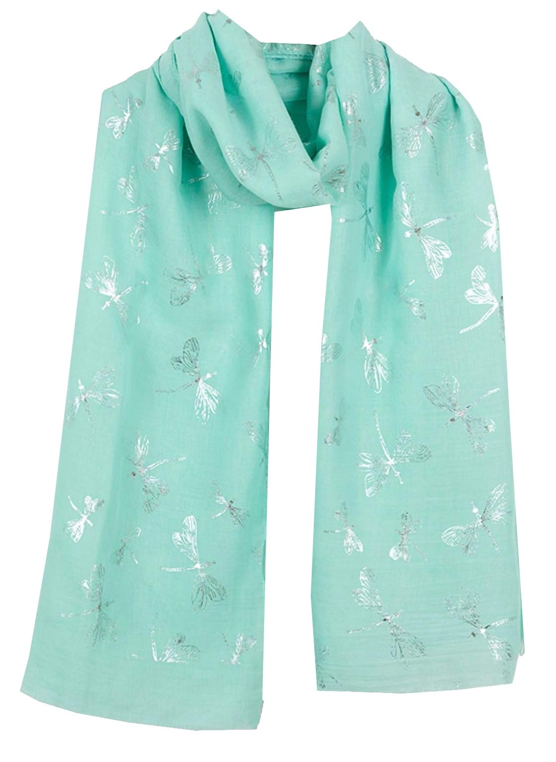World Of Shawls Women's New Dragonfly Mint Glitter Dragonfly Large Scarf For Shawl Scarf Wrap Soft Scarves (New Dragonfly Mint)