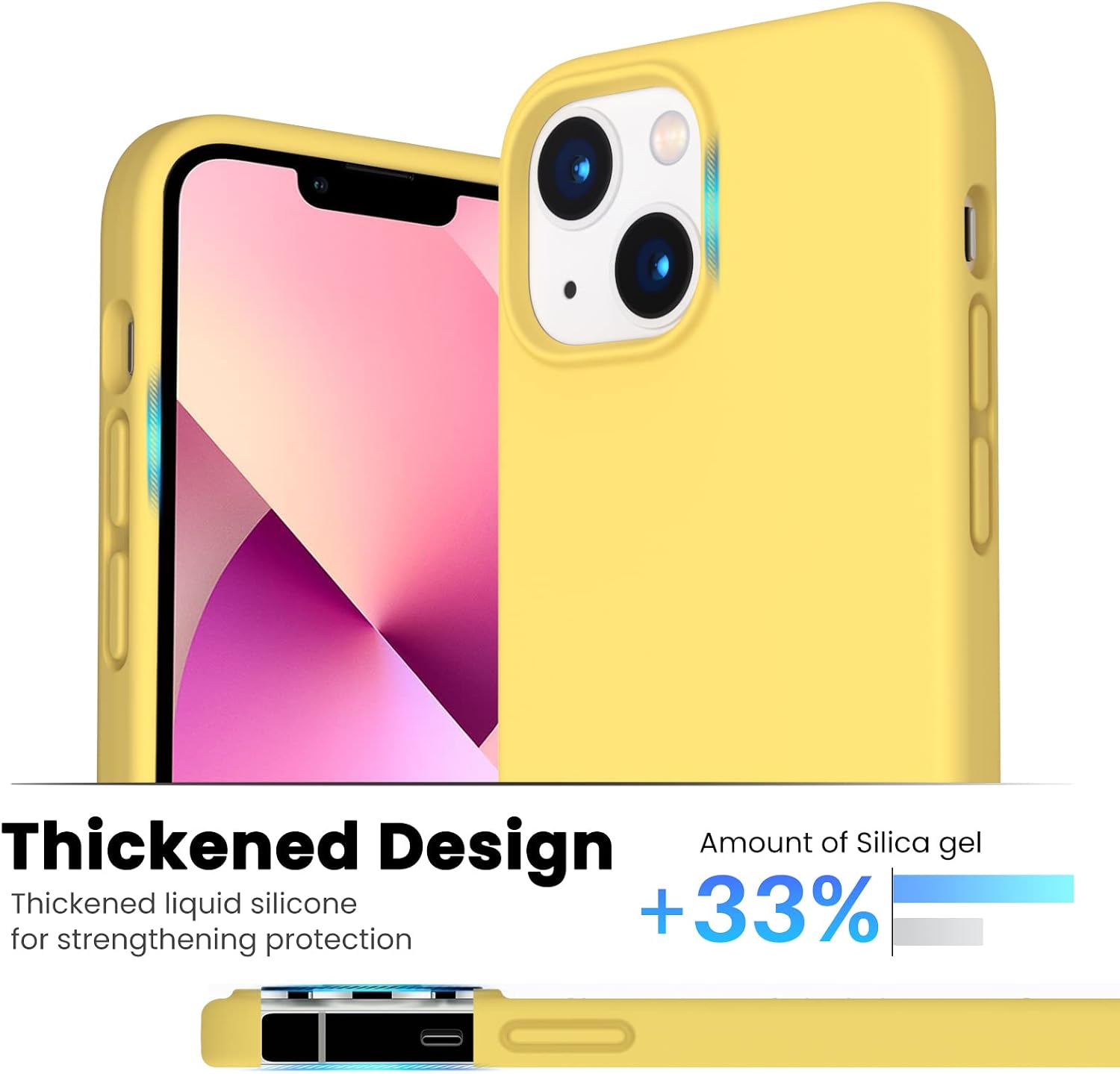 ORNARTO Shockproof Liquid Silicone Designed for iPhone 13 Mini Case 5.4", Gel Rubber Full Body Protection Anti-Shock Cover Case Drop Protection Silicone Case 5.4inch-Lemon Yellow