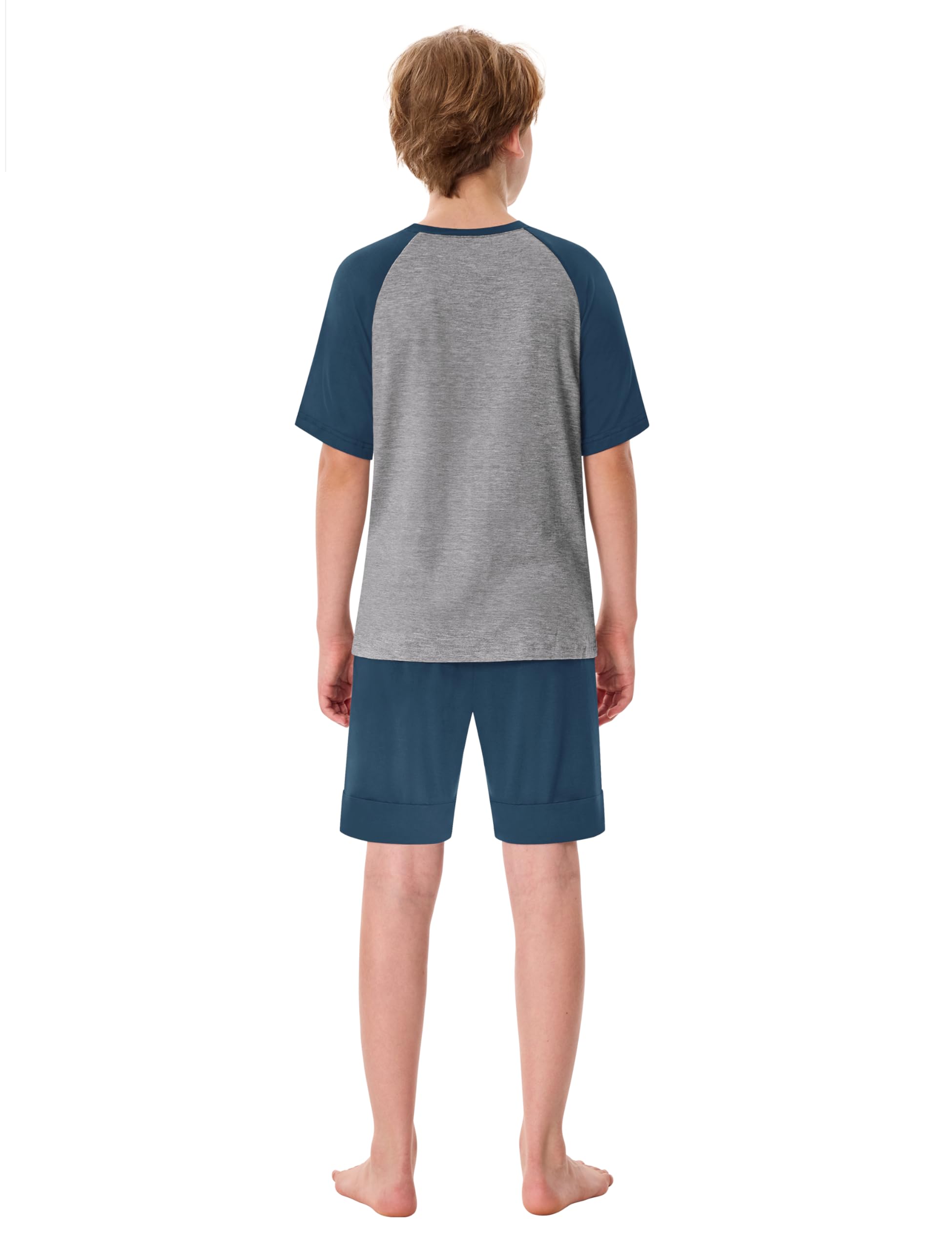 MoFiz Pijama Niños Suave Verano Conjunto de Dos Piezas Camiseta y Pantalones Cortos con Bolsillos Ropa de Dormir 8-18 Años
