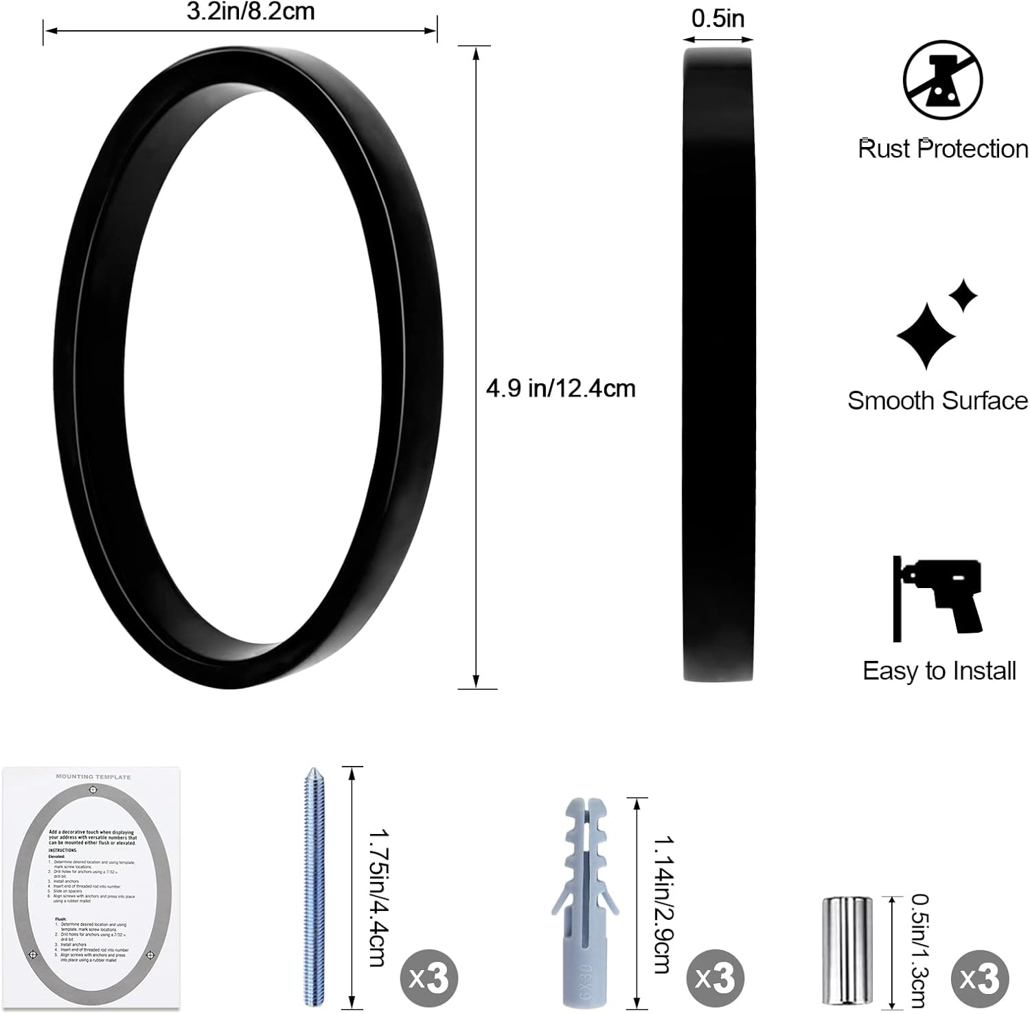 Modern Address Numbers, 5 Inch Black Floating Metal Numbers for House Outside Garden Door Mail Box Decor with Nail Kit and Instructions (Numbers 0)