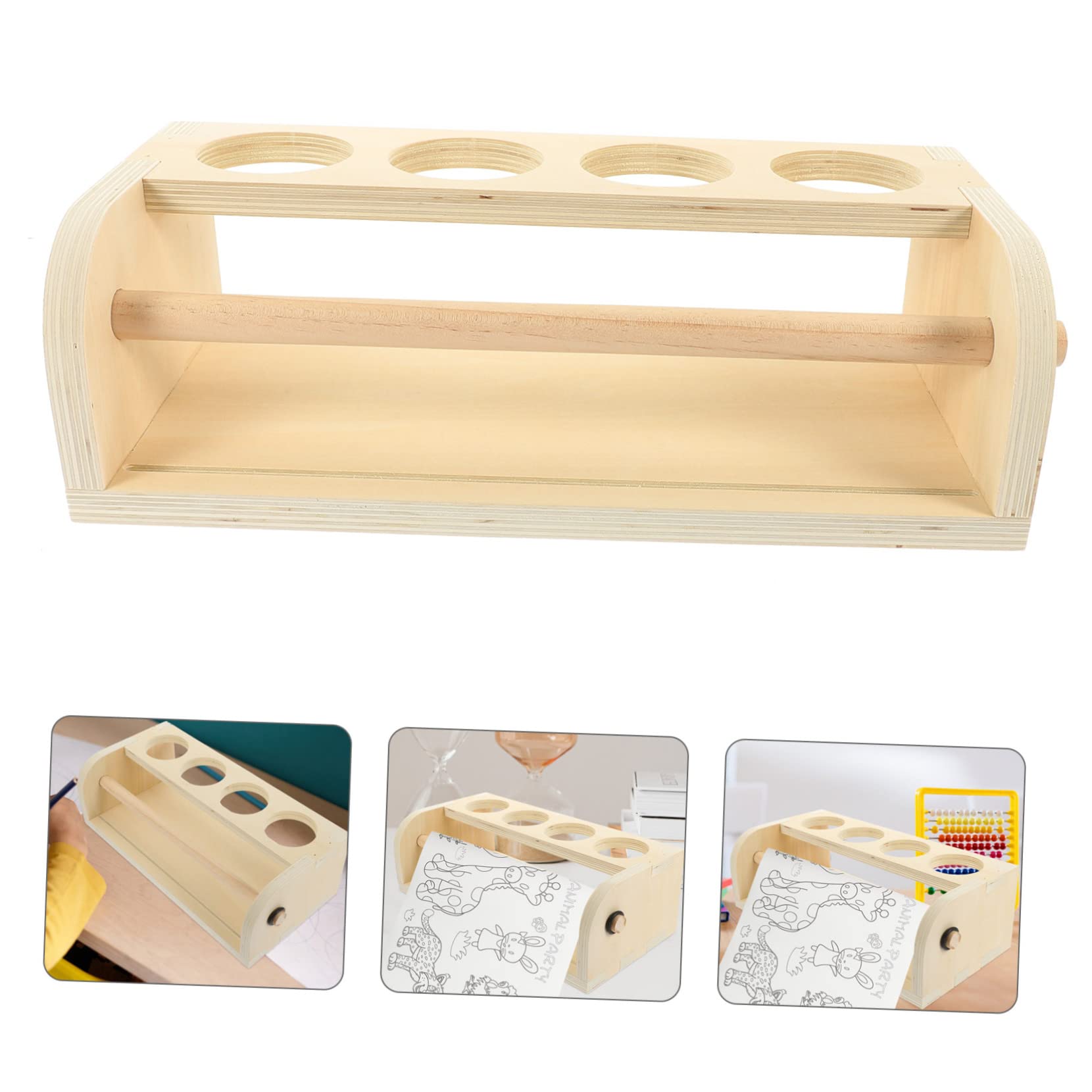 NUOBESTY Rollo Caballete De Arte Soporte De Papel De Desplazamiento De Escritorio Caballete De Dibujo Titular De Papel De Pergamino Madera Sujetador De Papel Almacenamiento Niño