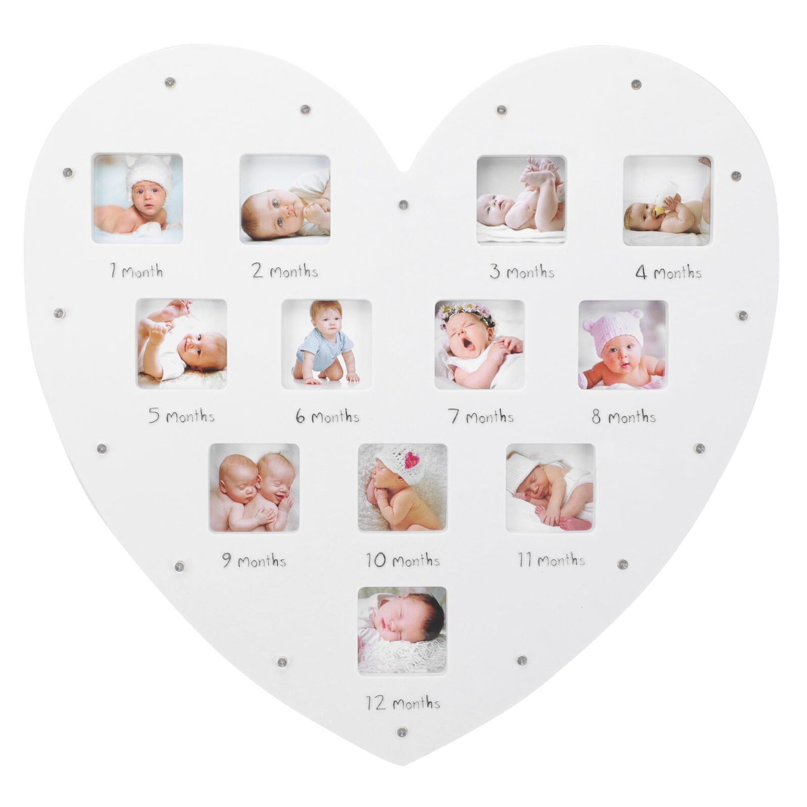 Cadre de croissance bébé 12 mois cœur lumineux décoration murale et table 33,5x32 cm