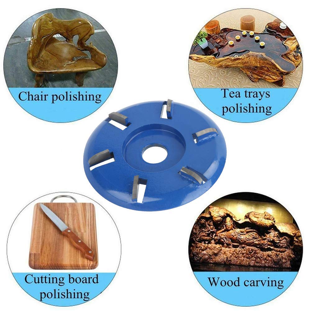 Atyhao Disque de Sculpture, Acier 6 Dents Puissance Fraisage Outil de Travail du Bois Meuleuse d'angle Accessoires(Bleu)
