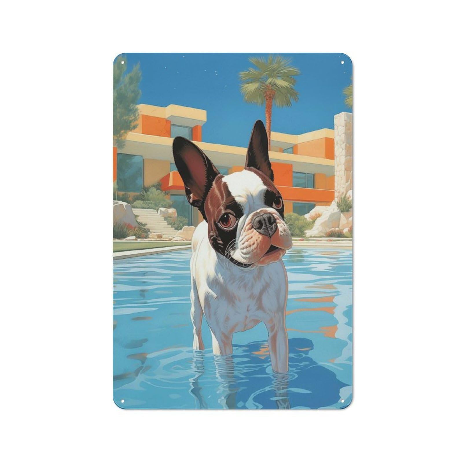 Clean Industrial Hollywood Boston Terrier Industrial Metal Sign 30x20cm, Studio Wall Art for Loft, Studio, Office Or Creative Room