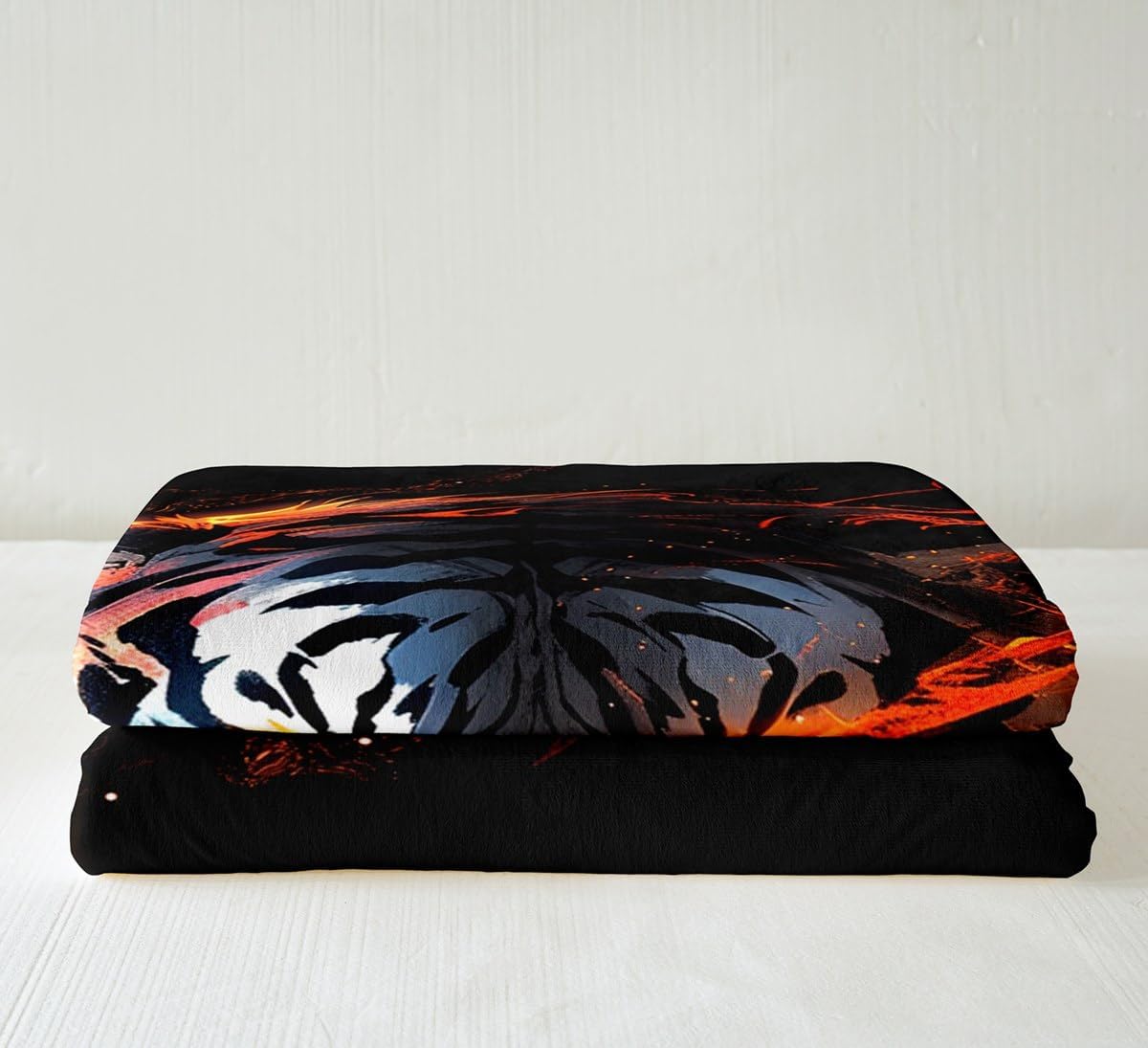 Feelyou Tiger Fleece Throw Blanket for Kids Cool Black Fire Tiger Plush Blanket Tiger Lover Sherpa Blanket Bedroom Decor Animal Fuzzy Blanket for Sofa Bed Couch,Queen 90x90 Inches