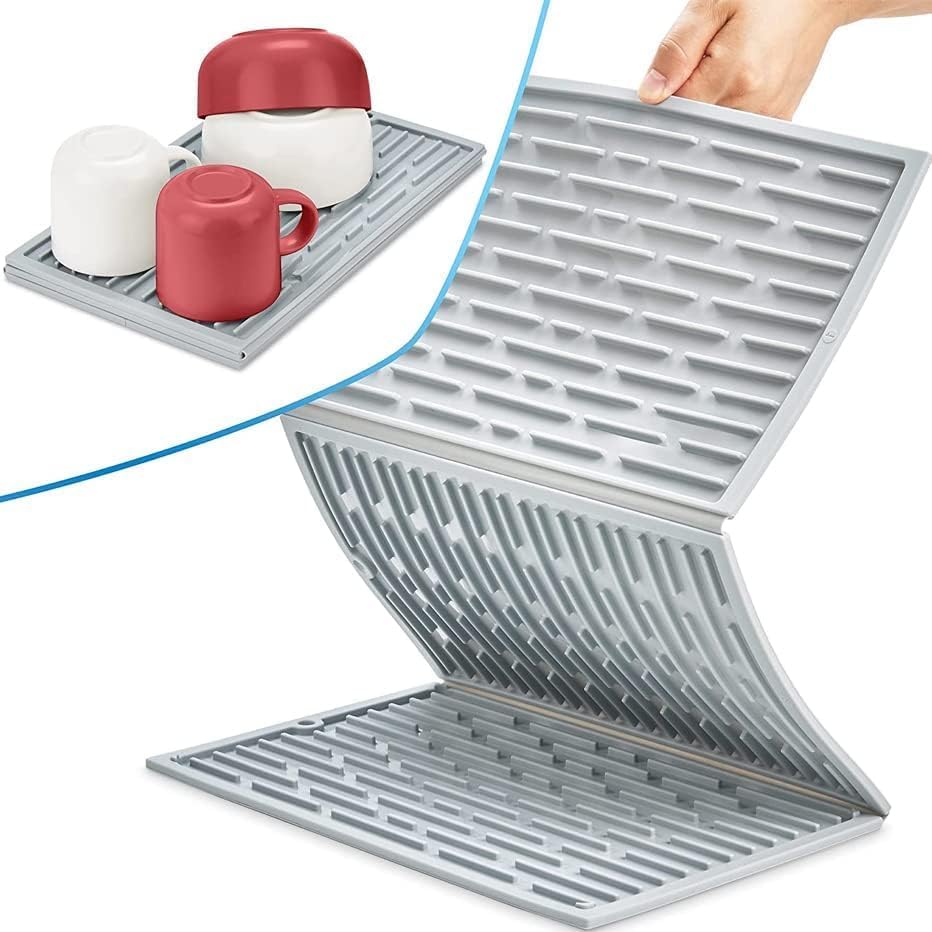 HOMETHREADS Silicone Dish Drying Mat: Collapsible Trifold Design | Extra Large 24"x13" | Heat Resistant & Slip-Proof | Thickened Non-Slip Insulating Tray (Grey) (Grey) (B0DGCW2J3Y) Amazon Price History, Amazon Price Tracker
