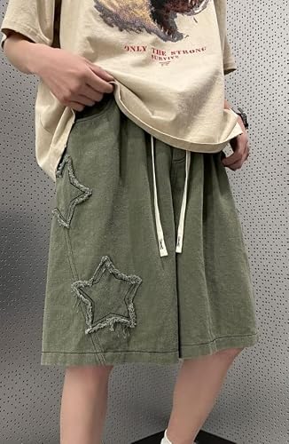 Wide Leg Denim Shorts Men Women Korean Style Long Jean Shorts Knee-Length Jorts Y2K Baggy Alt Emo Harajuku Streetwear (Star A,2Xl) #TOP1