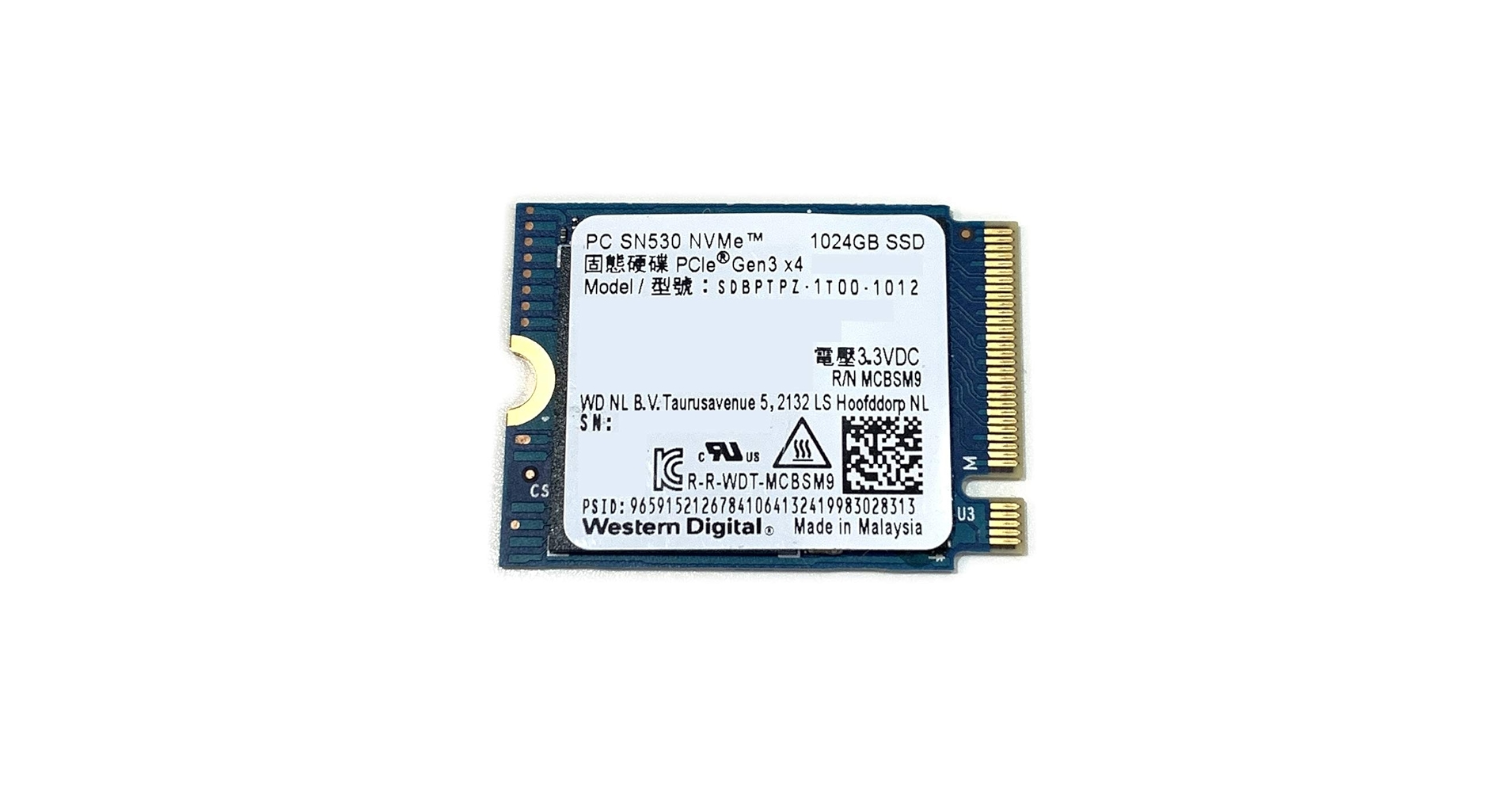 内蔵型SSD SN530 Western Digital WD 1TB 2230 SSD WD CH SN530 1TB 2230 SSD NVMe PCIe 4.0 x2 For Steam Deck