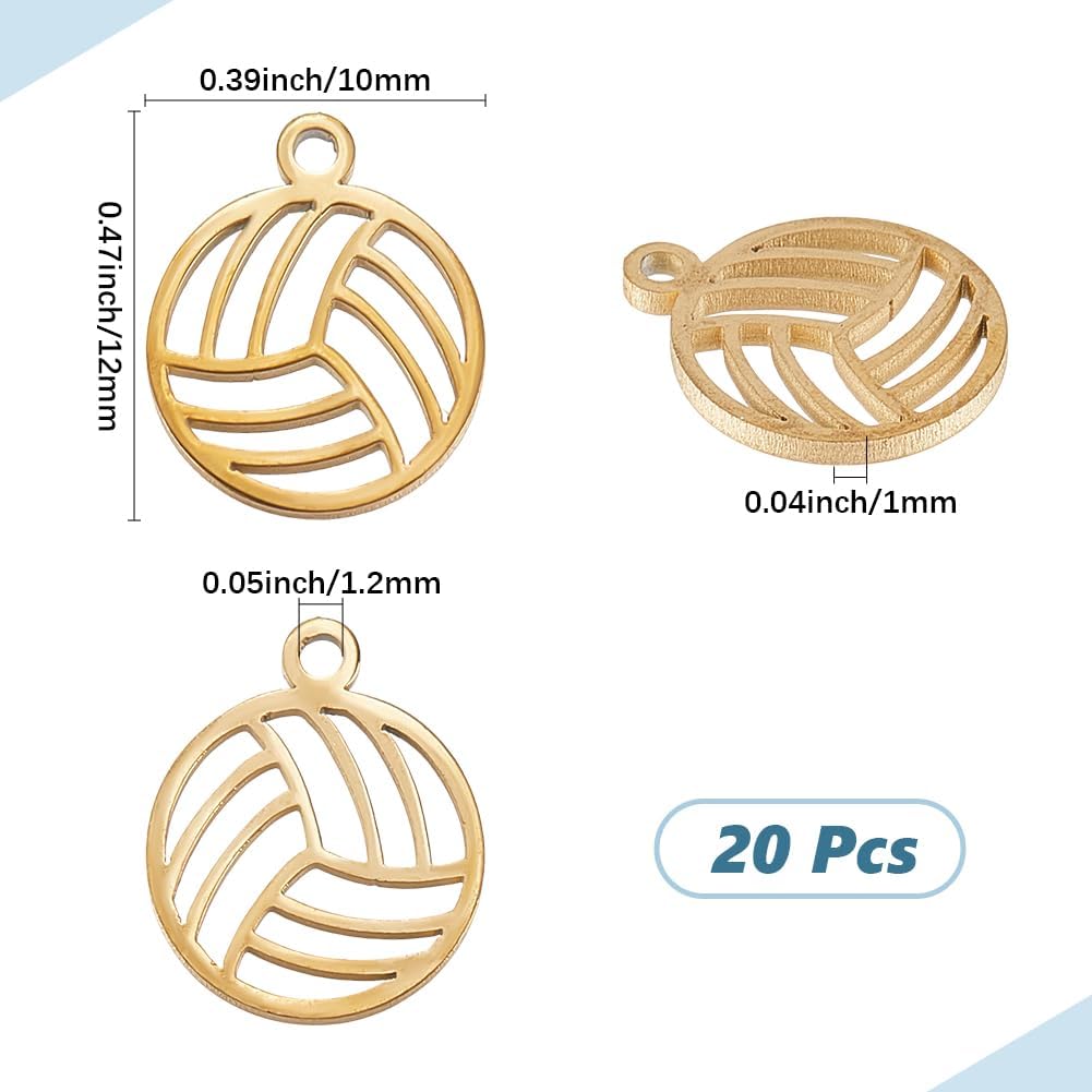 SUNNYCLUE 1 Box 20Pcs Volleyball Charms Volleyball Charm Hollow Stainless Steel Sport Ball Pendants - Image 2
