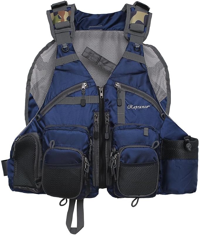 Mochila para chaleco de pesca con mosca, ajustable, ligera y de secado rápido, con 17 bolsillos para trucha, lubina, agua salada