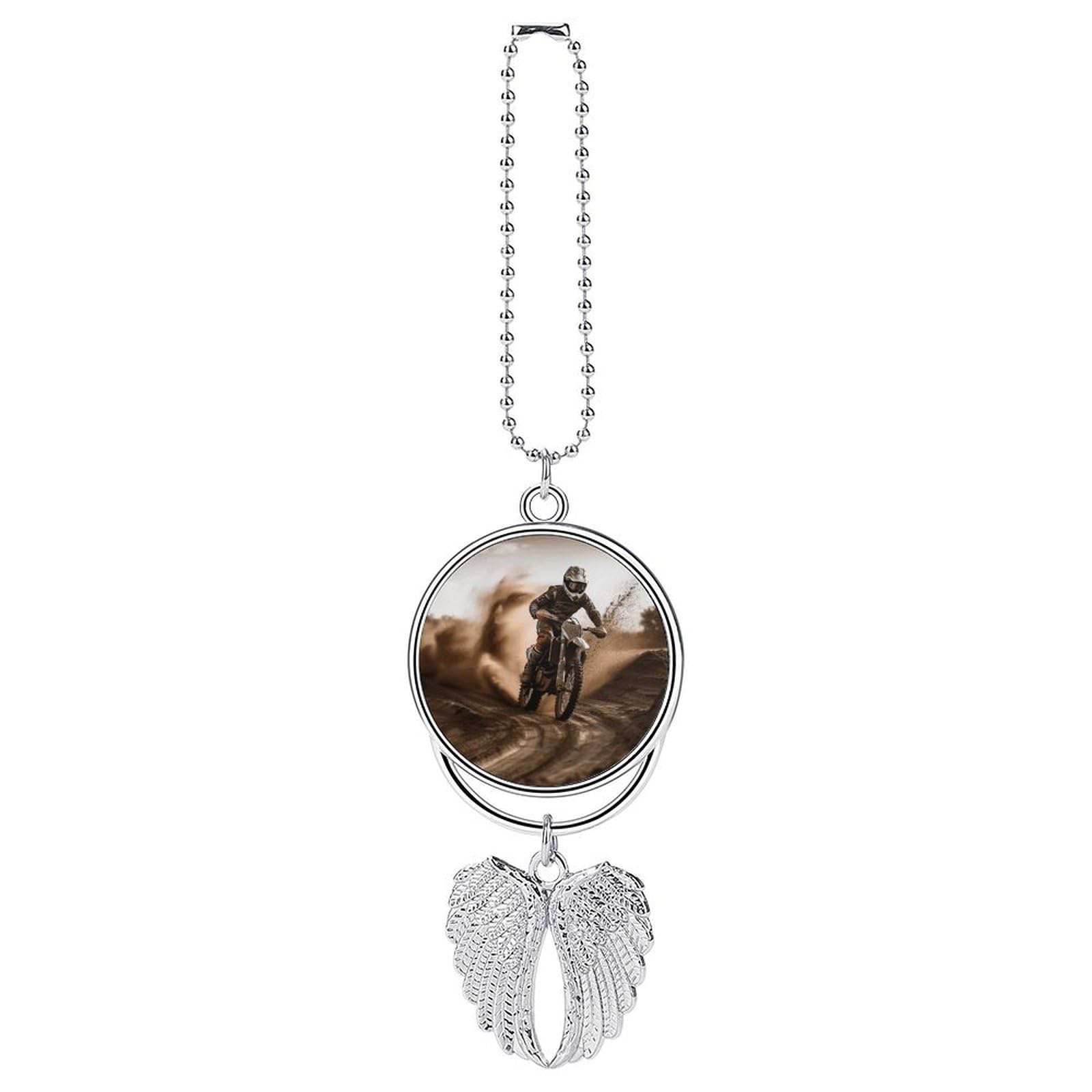 Car Charm Zinc Alloy Rearview Mirror Hanging Ornament Premium Metal Motocross Car Pendant for Auto Interior Decor Accessories,Unique Gift for Adult,Silver-Style