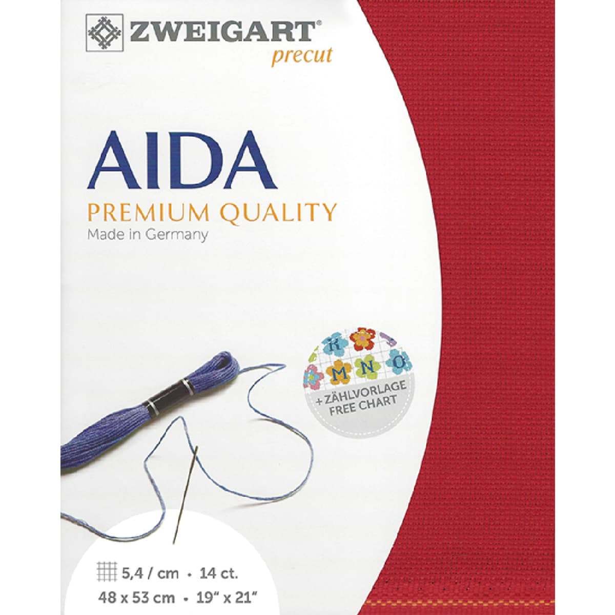 Zweigart Red 14 Count Aida Christmas 50X55cm (19.5X21.5 Inches) - Fat Qtr