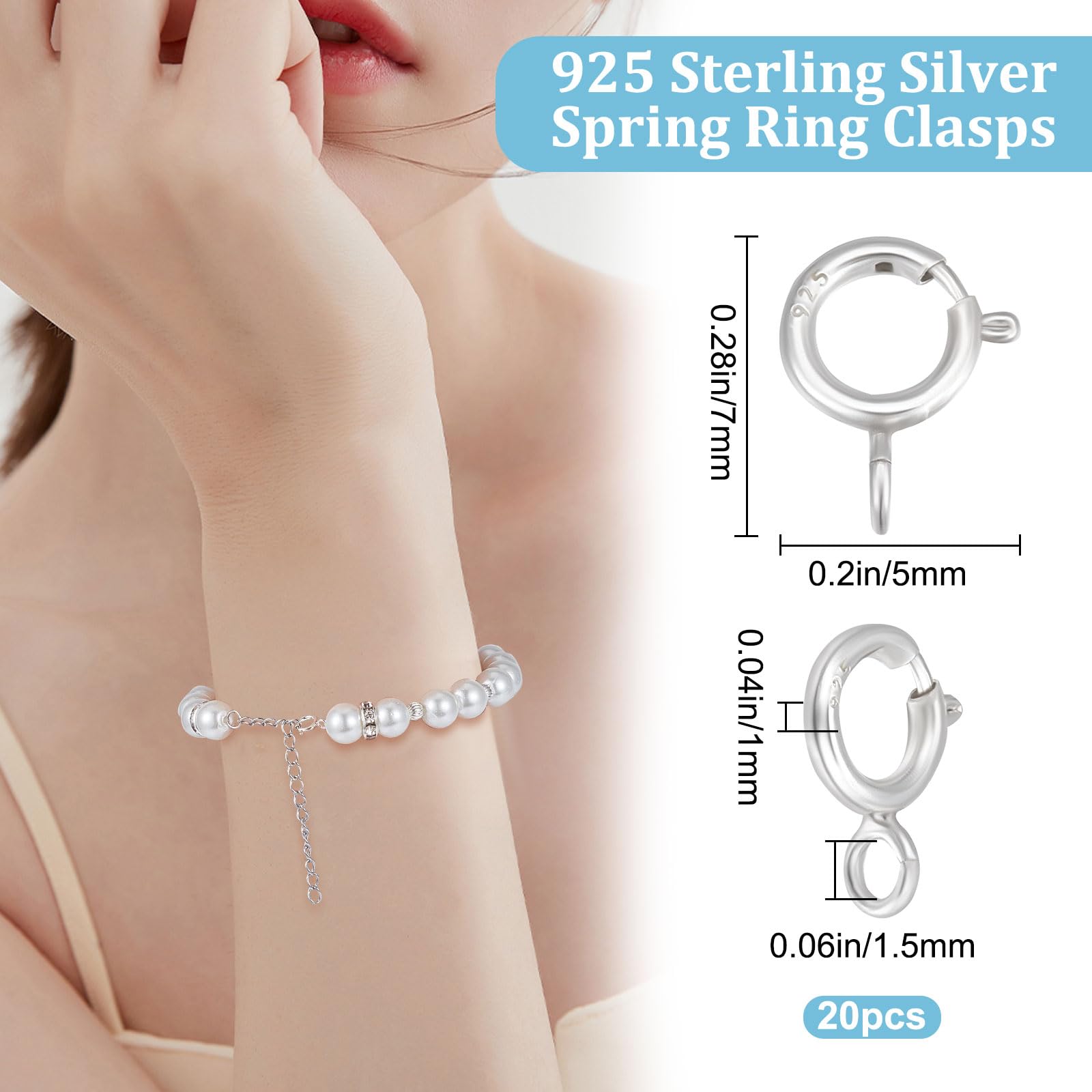 Beebeecraft 6 Fermoirs Mousquetons Argent 925 + Anneaux Ouverts 5 Mm - Fermetures Solides Pour Bijoux Colliers & Bracelets