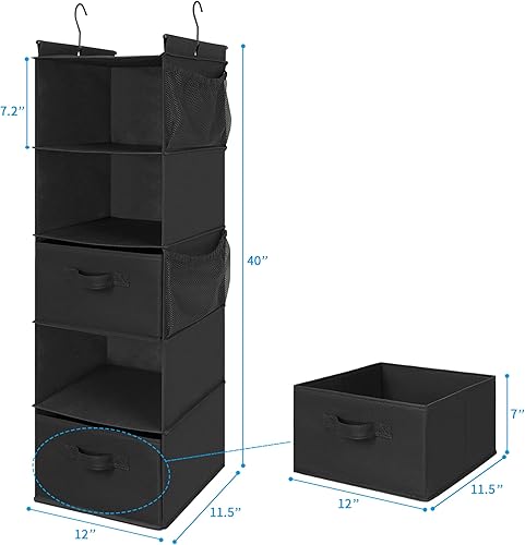 Miniatura 6 de MAX Houser Organizador colgante de armario de 6 niveles y estante de 5 niveles, estante colgante de armario con 2 ganchos resistentes para