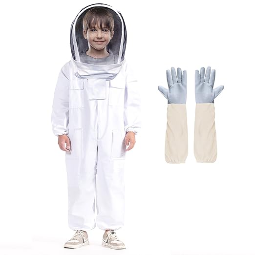 LONGADS Professional Bee Suit for Kid and Girl,Beekeeping Suit Beekeeper with Glove &Ventilated Hood, Multi-Size Bee Outfit for Bee Keeper (Kid-M for 3'4"-3'9") for Christmas