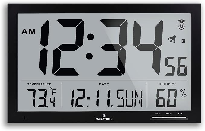 Marathon (Black) - CL030062BK Slim-Jumbo Atomic Digital Wall Clock with Temperature, Date and Humidity (Black): Buy Online at Best Price in UAE