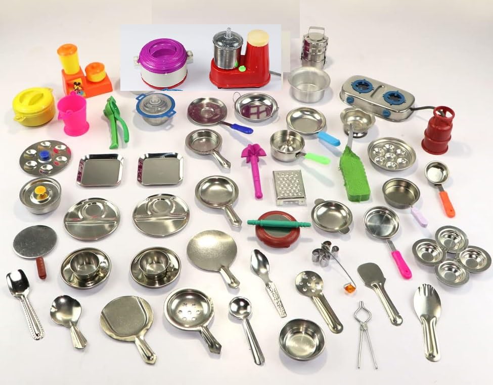 Miniature Kitchen Set,Kitchen Set for Girls, Real Cooking Kit for Play, Steel Kitchen Set for Girls, Choppu Jaman, Cooking Set for Kids, Baby Kitchen Set Toys for Girls (51pcs) (B0CSJP7RF3) Amazon Price History, Amazon Price Tracker