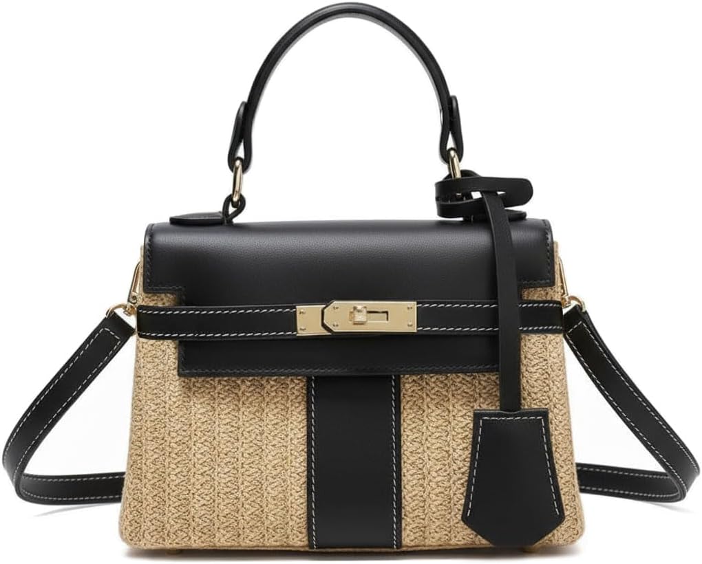 Maycred Straw Woven Women's Purse Vacation Box Handbag, Beach Crossbody Bag,Fashion Summer Shoulder Beach bags