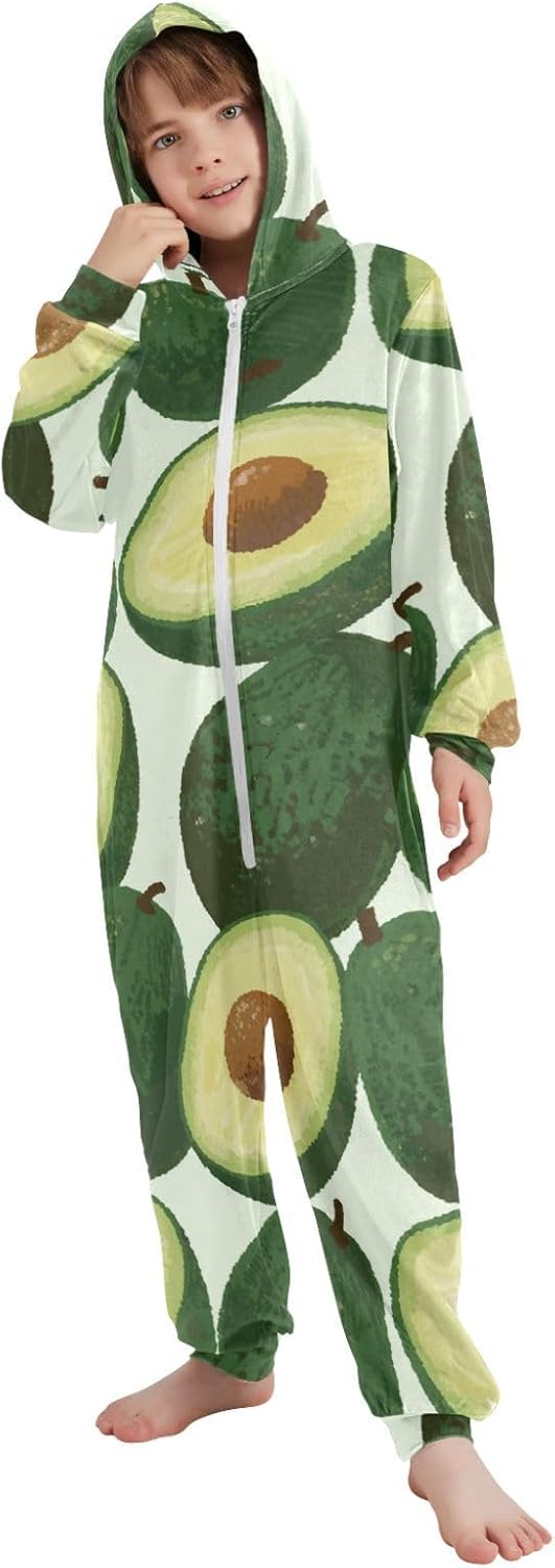 Green AvocadoOnesie PajamasZip Up Hooded One-Piecing Pjsfor Christmas Home