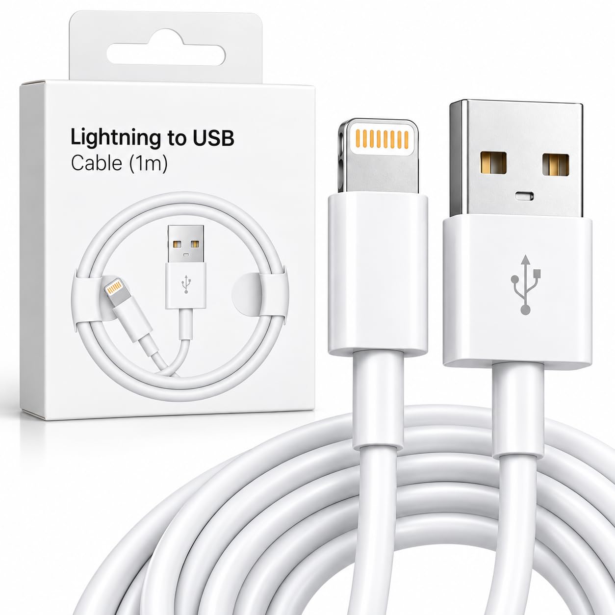 Cabo Carregador Lightning USB Turbo 1 Metro Compatível com iPhone, Cabo Carregador para Carregamento Rápido e Sincronização de Dados, Branco Compatível Com iPhone 6 7 8 X Xr Xs 11 12 13 14 Pro Max