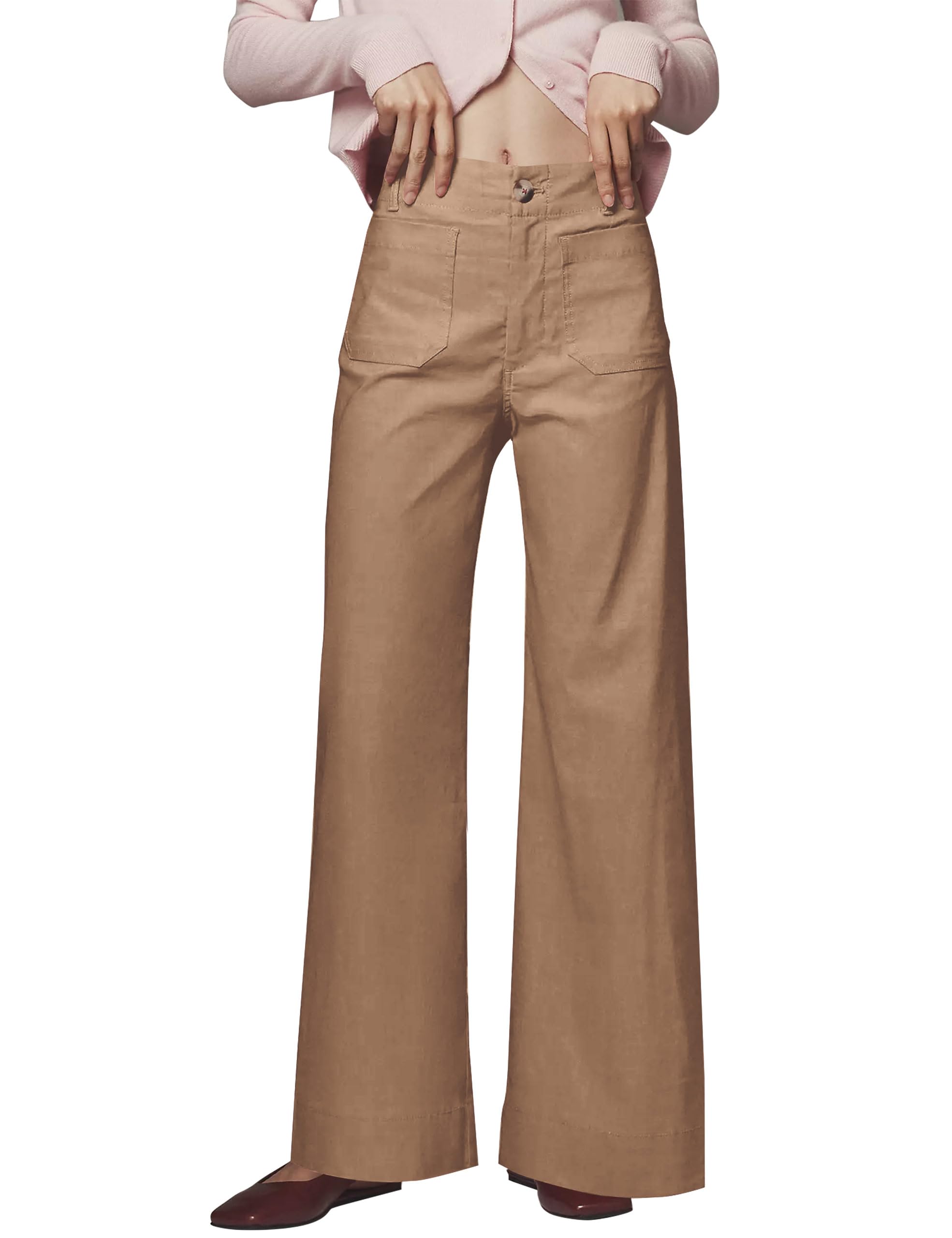 Womens Wide Leg Pants Button Down High Waisted Loose Fit Trousers with Pockets Casual Work Business Dress Pants
